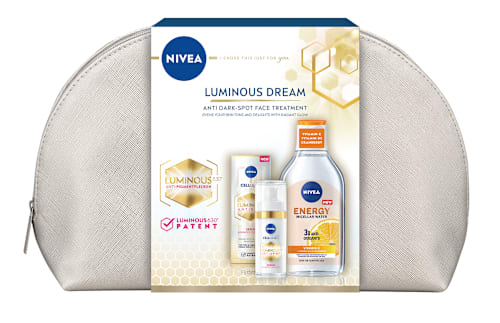 Комплект Luminous Dream – Серум срещу пигментни петна, 30 ml + Мицеларна вода с витамин C, 400 ml + Козметичен несесер NIVEA
