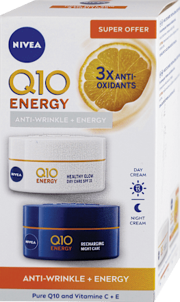 Q10 ENERGY ANTI-WRINKLE + ENERGY duo pack - dnevna i noćna krema za lice, SPF 15 NIVEA