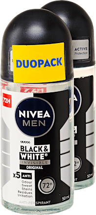 Deo roll-on Black & White Invisible Original 2x50ml NIVEA MEN