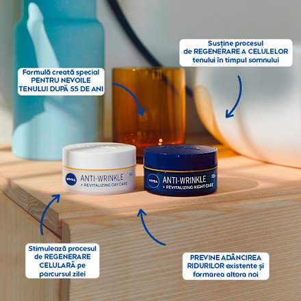 Cremă de zi anti-rid + cremă de noapte anti-rid 55+ NIVEA