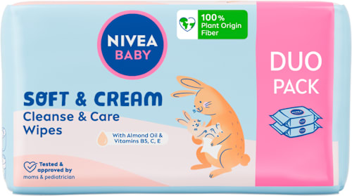 Soft & Cream vlažne maramice, 2 x 57 NIVEA BABY