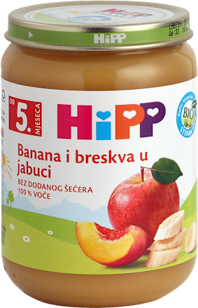BIO voćna kašica – banana i breskva u jabuci, 5 + mj. HiPP