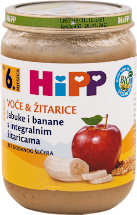EKO kašica za bebe – banana, jabuka i integralne žitarice, 6 + mj. HiPP