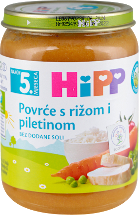 BIO kašica za bebe - povrće sa pirinčem i piletinom, nakon 5. meseca HiPP