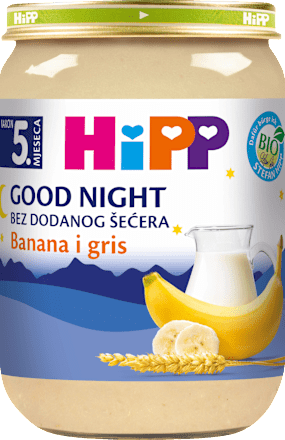 EKO Good Night mliječna kašica  – banana i gris, 5 + mj. HiPP