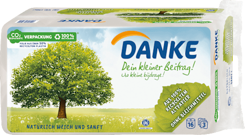 Toilettenpapier Recycling 3-lagig (16x150 Blatt) Danke