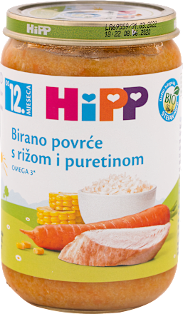 BIO kašica za bebe - povrće, riža i puretina, 12 + mj. HiPP