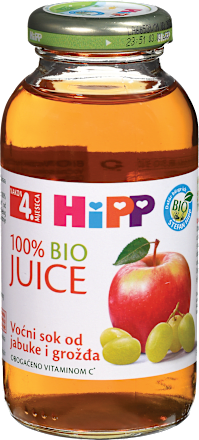 100% bio sok iz jabolk in belega grozdja, od 4. meseca HiPP