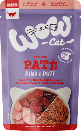 Nassfutter Katze mit Huhn, Lachs, Rind & Pute, Premium Paté Adult Multipack (6x125 g) WOW