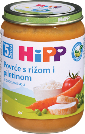 Bio zelenjava z rižem in piščančjim mesom, od 5. meseca HiPP