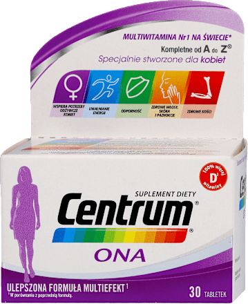 Suplement diety z witaminami i składnikami mineralnymi dla kobiet, tabletki Centrum