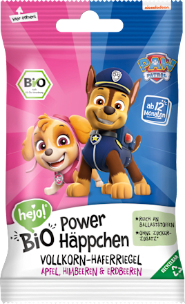 Kindersnack Power Häppchen Vollkorn-Haferriegel Apfel, Himbeeren und Erdbeeren ab 12 Monaten PURE & FUN