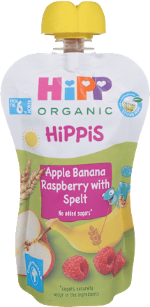 ORGANIC HiPPis voćni pire - jabuka, banana, malina sa integralnim žitaricama, 6+ meseci HiPP