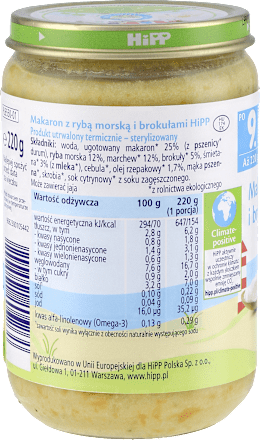 Makaron z rybą morską i brokułami  HiPP