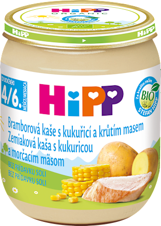 BIO příkrm Bramborová kaše s kukuřicí a krůtím masem HiPP