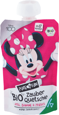 Bio ovocná kapsička jablko, banán a broskyňa - Minnie PURE & FUN