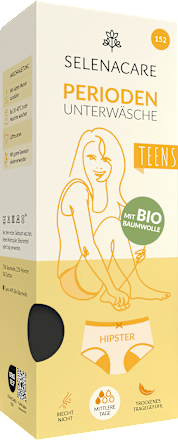 Periodenunterwäsche Teens Hipster schwarz, Gr. 152 SELENACARE