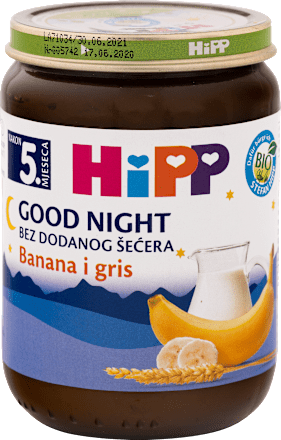 BIO Good Night mliječna kašica – banana i gris, 5 + mj. HiPP