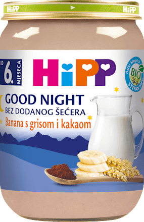 EKO Good Night mliječna kašica – banana, kakao i gris, 6 + mj. HiPP