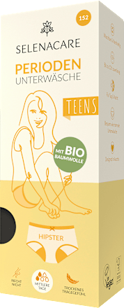 Periodenunterwäsche Teens Hipster schwarz, Gr. 152 SELENACARE