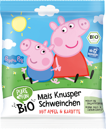 Bio koruzni čips Pujsa Pepa z jabolkom in korenjem, 12+ mesecev PURE & FUN