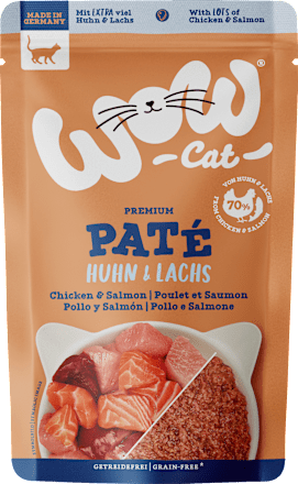 Nassfutter Katze mit Huhn, Lachs, Rind & Pute, Premium Paté Adult Multipack (6x125 g) WOW