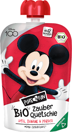 Bio ovocná kapsička jablko, banán a broskyňa - Mickey PURE & FUN