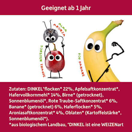 Fruchtriegel mit Getreide Banane, Rote Traube & Aronia ab 1 Jahr, (4x23 g) Freche Freunde