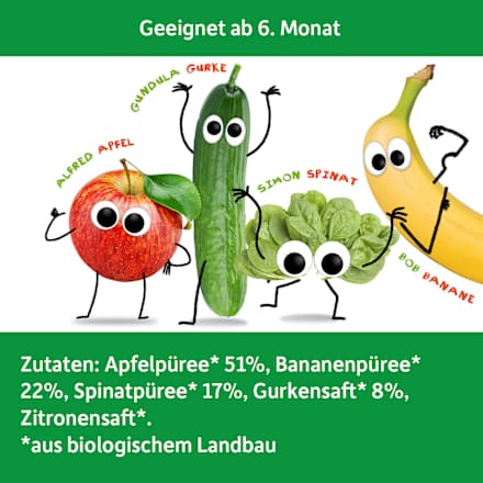 Quetschie Apfel, Banane, Spinat & Gurke ab 6 Monaten Freche Freunde