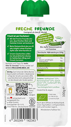 Quetschie Apfel, Banane, Spinat & Gurke ab 6 Monaten Freche Freunde