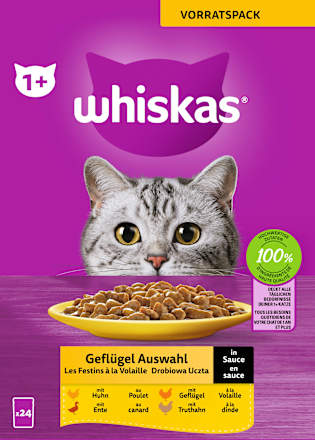 Nassfutter Katze Geflügel Auswahl in Sauce, Adult 1+ Multipack (24x85 g) Whiskas