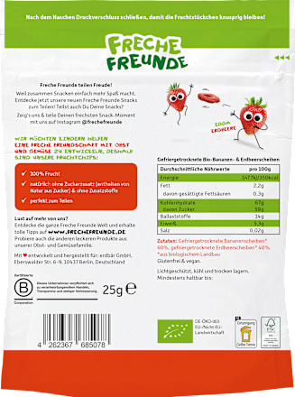 Kindersnack Fruchtchips Banane & Erdbeere  Freche Freunde