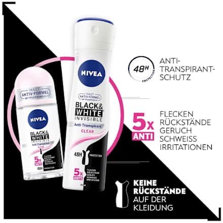 Antitranspirant Deo Roll-on Black & White Invisible Clear NIVEA