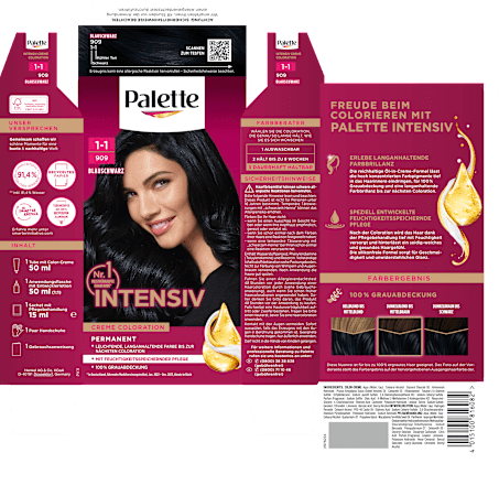Haarfarbe 1-1/909 Blauschwarz Palette Intensive Color Creme