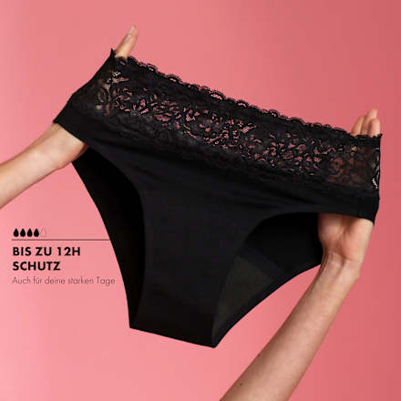 Periodenunterwäsche Slip mit Spitze Schwarz, Gr. S dais