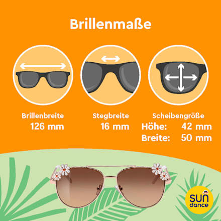 Sonnenbrille Kids Pilotenbille mit goldfarbenem Gestell & weißen Blümchen SUNDANCE
