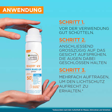 Sonnenspray Gesicht over Make up super UV, LSF 50+ Garnier Ambre Solaire
