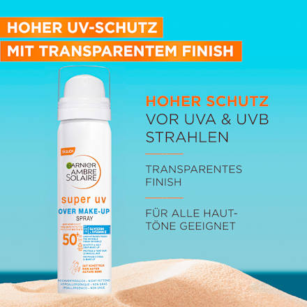 Sonnenspray Gesicht over Make up super UV, LSF 50+ Garnier Ambre Solaire