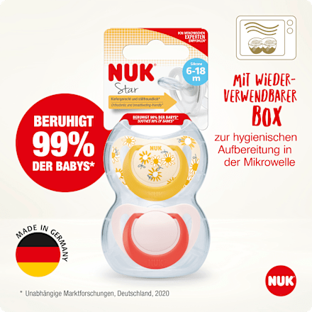 Schnuller Star Silikon, gelb/rot, Gr.2, 6-18 Monate NUK