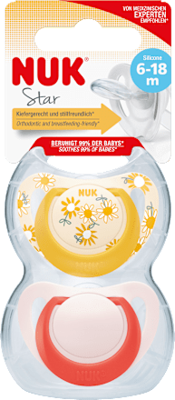 Schnuller Star Silikon, gelb/rot, Gr.2, 6-18 Monate NUK