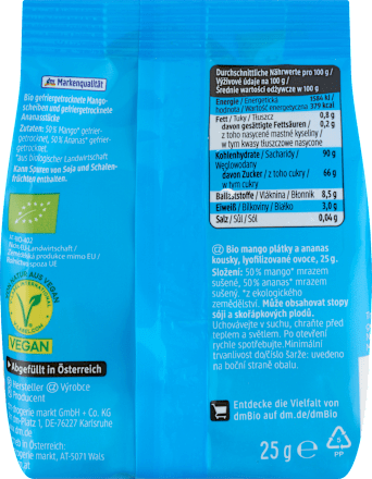Trockenfrüchte Mango und Ananas gefriergetrocknet dmBio