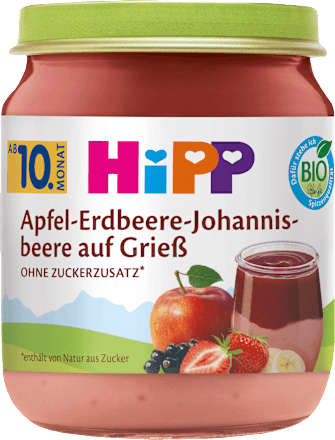 Frucht & Getreide Apfel-Erdbeere-Johannisbeere auf Grieß, ab dem 10. Monat HiPP