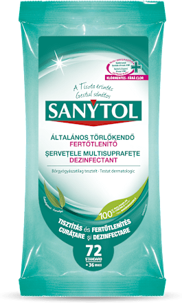 Fertőtlenítő felülettisztító törlőkendő (36db maxi) SANYTOL