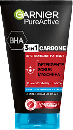 Detergente PureActive 3in1 anti-punti neri carbone e BHA GARNIER PureActive
