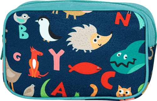 Kinder-Kosmetische Tasche blau petrol mit Tiermotiv manòu