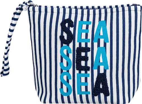 Schminktasche blau weiß gestreift mit SEA Aufdruck manòu
