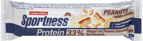 Proteínová tyčinka 33 % v bielej čokoláde arašidy a karamel Sportness