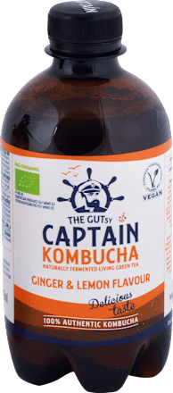 Bio jemne perlivý fermentovaný nápoj zo zeleného čaju Ginger & Lemon THE GUTSY CAPTAIN company