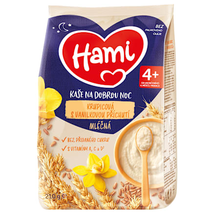 Mliečna kaša krupicová s vanilkou na dobrú noc Hami