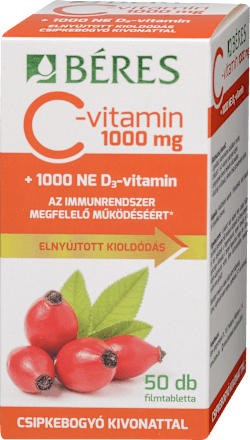 C-vitamin 1000 mg csipkebogyó kivonattal + D3-vitamin filmtabletta Béres